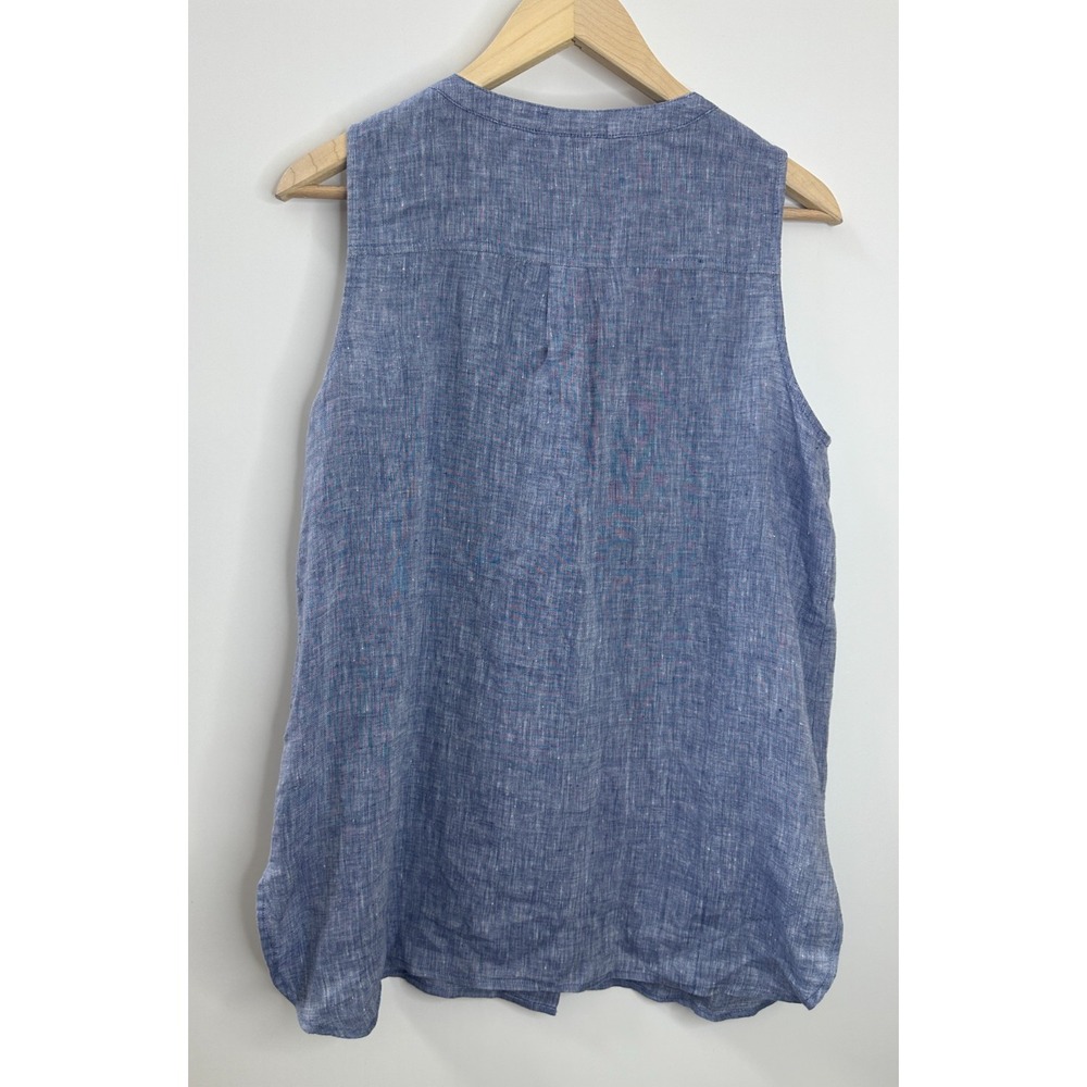 J. Jill Love Linen Blue Sleeveless Frog Closure Tunic Top M Medium Button Front - Picture 10 of 11